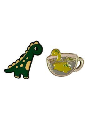Dinosaur Enamel Pin and Loch Nessie Tea Cup Pin Cute Collectible Lapel Pins